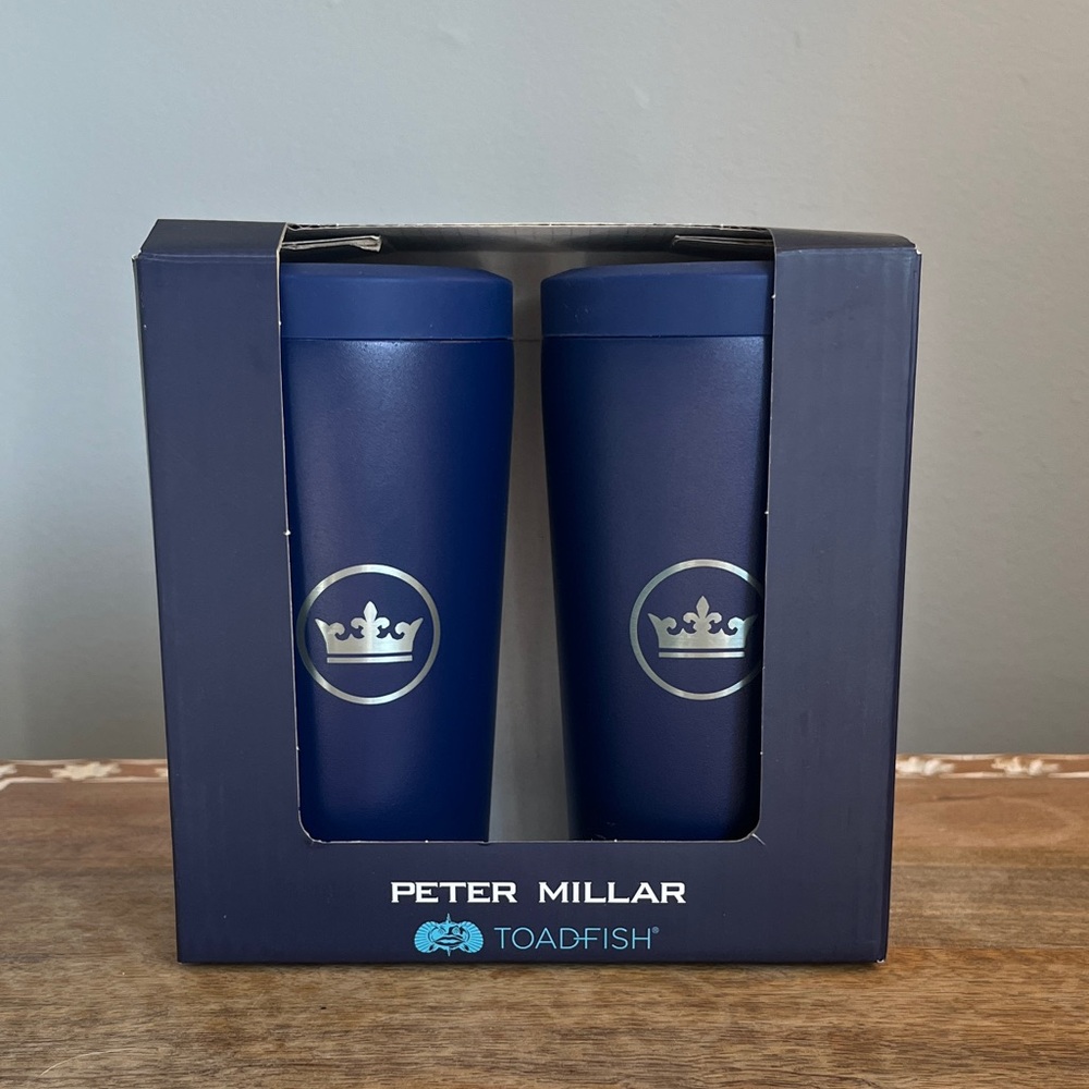 Peter Millar Navy Blue Travel Mug Duo with Crown Logo
